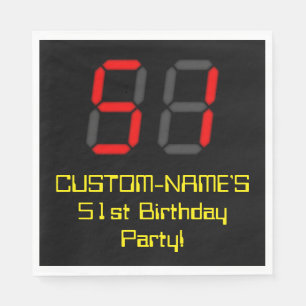 51st Birthday: Red Digital Clock Style "51" + Name Napkins