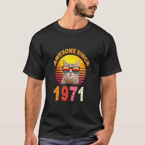 51st Birthday Vintage Cat Awesome Since 1971  T_Shirt