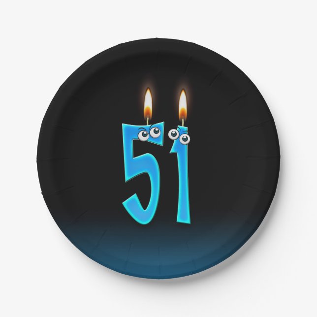 51st Birthday with lit candle numbers Paper Plates (Front)