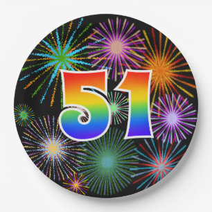 51st Event - Fun, Colorful, Bold, Rainbow 51 Paper Plates