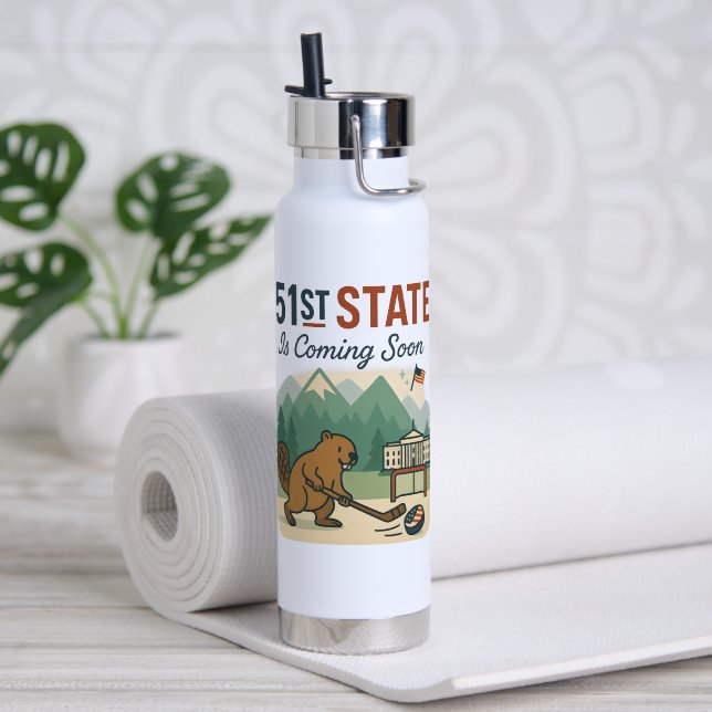 51st State Beaver Hockey Canada USA Flag Design Water Bottle (Yoga (Rotated))