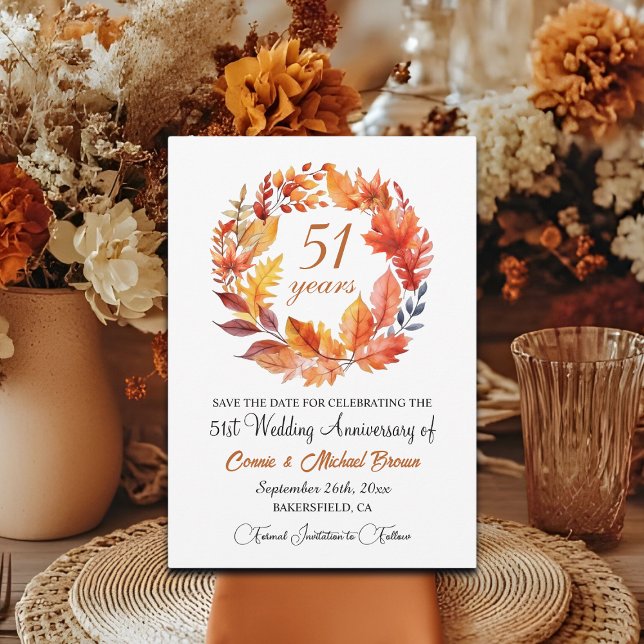 51st Wedding Anniversary Elegant Fall Floral Save The Date (Creator Uploaded)