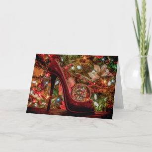 5258-2-Red Shoe with Christmas Tree Holiday Card