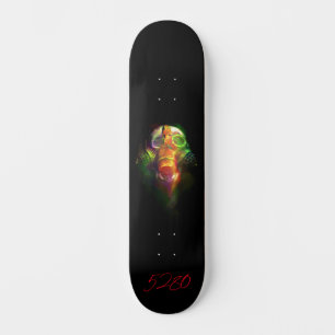 5280 skull and gas mask skateboard