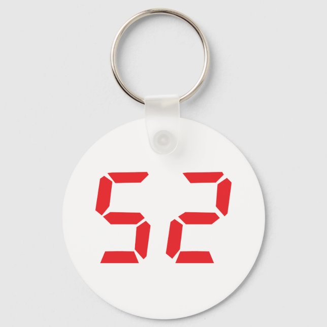 52 fifty-two red alarm clock digital number keychain (Front)