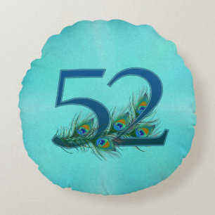 52 Peacock Feather Birthday Anniversary Elegant Round Pillow