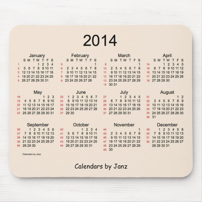 52 Week Calendar 2014 Antique White Mouse Pad