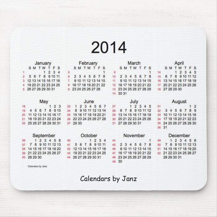 52 Week Calendar 2014 Black and White Mouse Pad