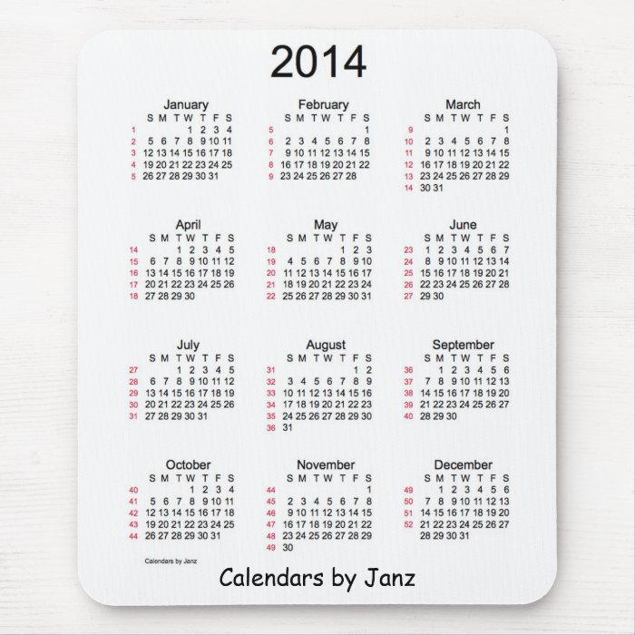 52 Week Calendar 2014 Black and White Mouse Pad