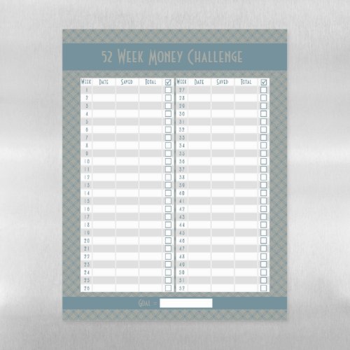 52 Week Money Challenge _ Gray and Blue Geometric Magnetic Dry Erase Sheet