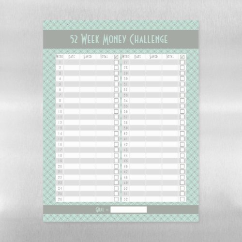 52 Week Money Challenge _ Mint and Gray Geometric Magnetic Dry Erase Sheet