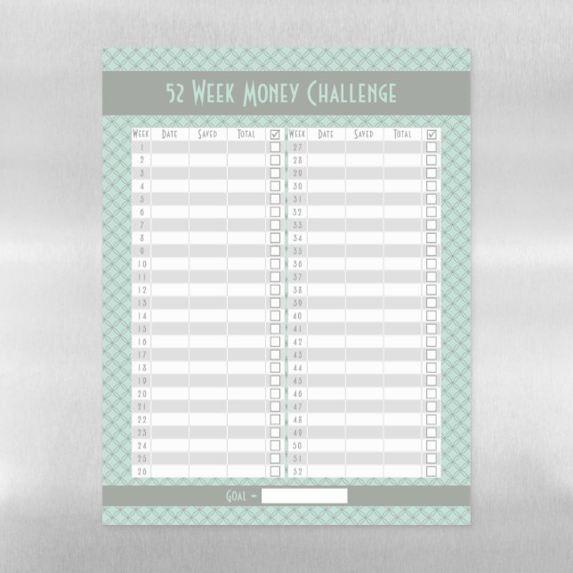 52 Week Money Challenge - Mint and Gray Geometric Magnetic Dry Erase Sheet (Vertical)