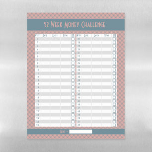 52 Week Money Challenge - Pink and Blue Geometric Magnetic Dry Erase Sheet