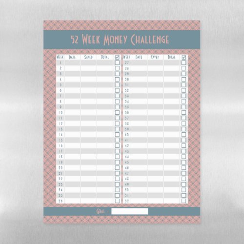 52 Week Money Challenge _ Pink and Blue Geometric Magnetic Dry Erase Sheet