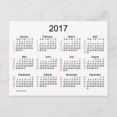 52 Weeks 2017 Mini Calendar by Janz Postcard