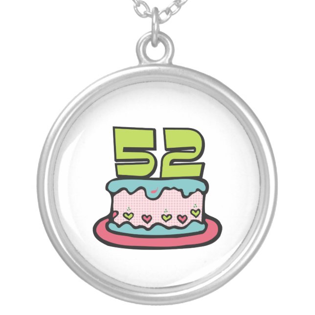52 Year Old Birthday Cake Silver Plated Necklace (Front)