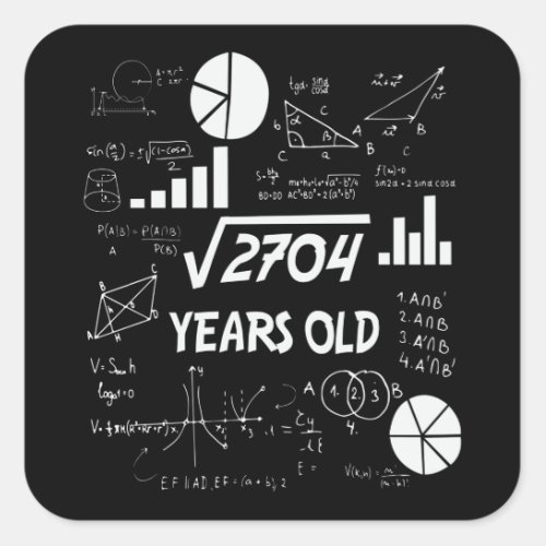 52 Years Old Bday Math Teacher 52nd Birthday Gift Square Sticker