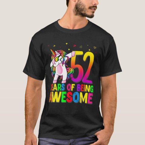 52 Years Old Birthday Unicorn Dabbing 52Nd Birthda T_Shirt