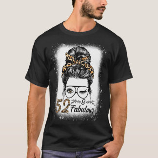 52 Years Old Fabulous Messy Bun Leopard 52th Birth T-Shirt