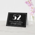 [ Thumbnail: 52nd Birthday ~ Art Deco Inspired Look "52", Name Card ]