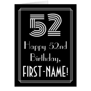 52nd Birthday — Art Deco Inspired Look “52” + Name Card