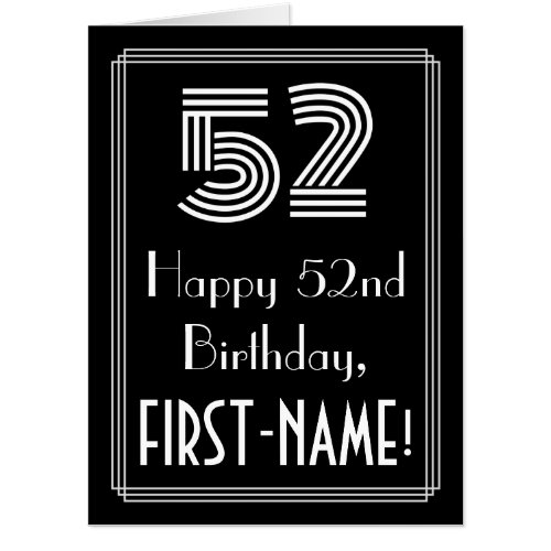 52nd Birthday  Art Deco Inspired Look 52  Name Card