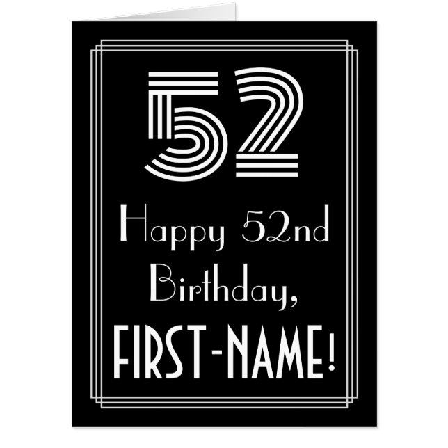 52nd Birthday — Art Deco Inspired Look “52” + Name Card (Front)