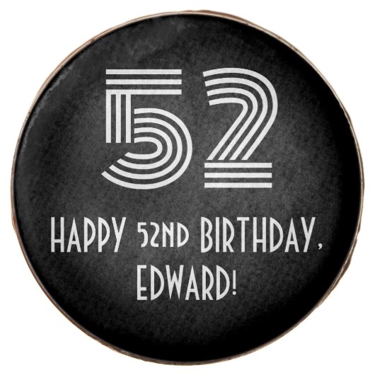 52nd Birthday - Art Deco Inspired Look "52", Name Chocolate Covered Oreo (Front)