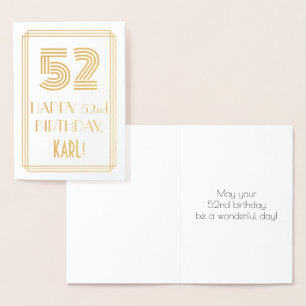 52nd Birthday - Art Deco Inspired Look "52" & Name Foil Card
