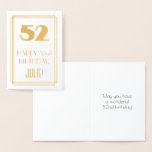[ Thumbnail: 52nd Birthday: Art Deco Inspired Look "52" & Name Foil Card ]