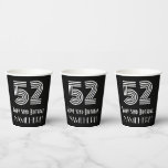 [ Thumbnail: 52nd Birthday — Art Deco Inspired Look “52” + Name Paper Cups ]
