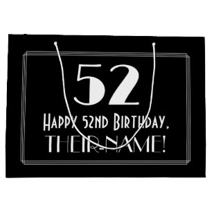 52nd Birthday: Art Deco Inspired Style "52", Name Large Gift Bag