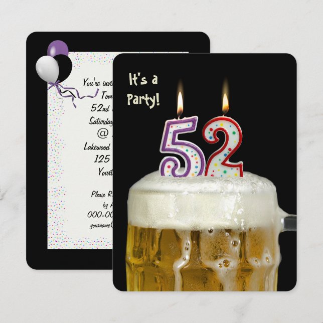 52nd Birthday Beer Party Invitation (Front/Back)