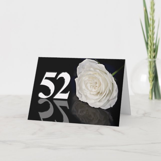 52nd Birthday Card with a classic white rose (Front)