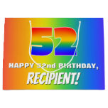 [ Thumbnail: 52nd Birthday: Colorful, Fun Rainbow Pattern # 52 Gift Bag ]