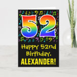 [ Thumbnail: 52nd Birthday: Colorful Music Symbols + Rainbow 52 Card ]