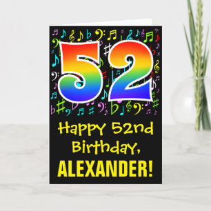 52nd Birthday: Colorful Music Symbols + Rainbow 52 Card