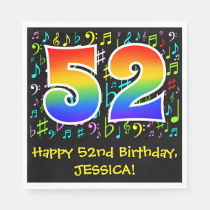 52nd Birthday - Colorful Music Symbols, Rainbow 52 Napkins