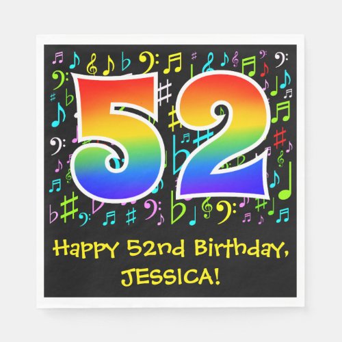52nd Birthday _ Colorful Music Symbols Rainbow 52 Napkins