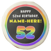 52nd Birthday: Colorful Rainbow # 52, Custom Name Sugar Cookie (Front)