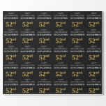 [ Thumbnail: 52nd Birthday: Elegant, Black, Faux Gold Look Wrapping Paper ]
