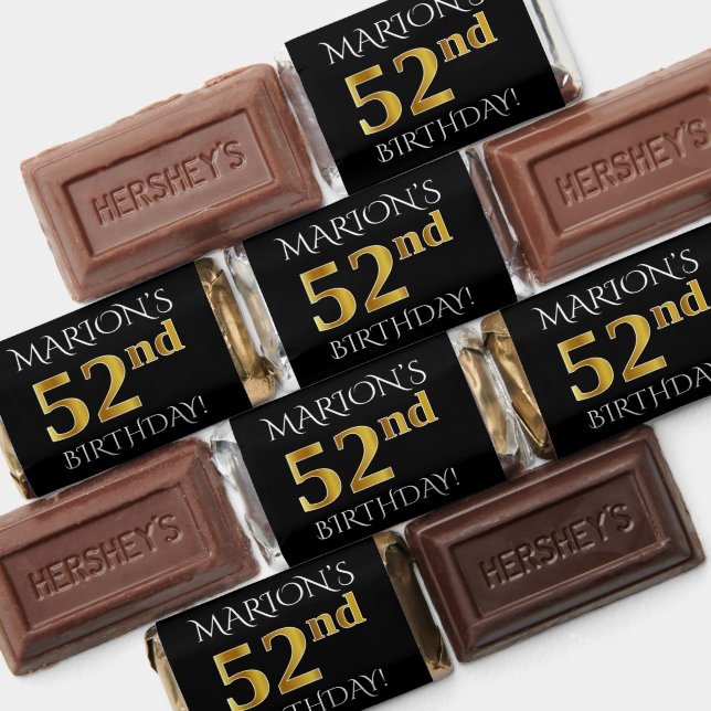 52nd Birthday — Elegant, Faux Gold Look 52 + Name Hershey's Miniatures (Assorted)