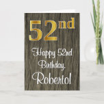 [ Thumbnail: 52nd Birthday: Elegant Faux Gold Look #, Faux Wood Card ]