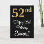 [ Thumbnail: 52nd Birthday ~ Elegant Luxurious Faux Gold Look # Card ]