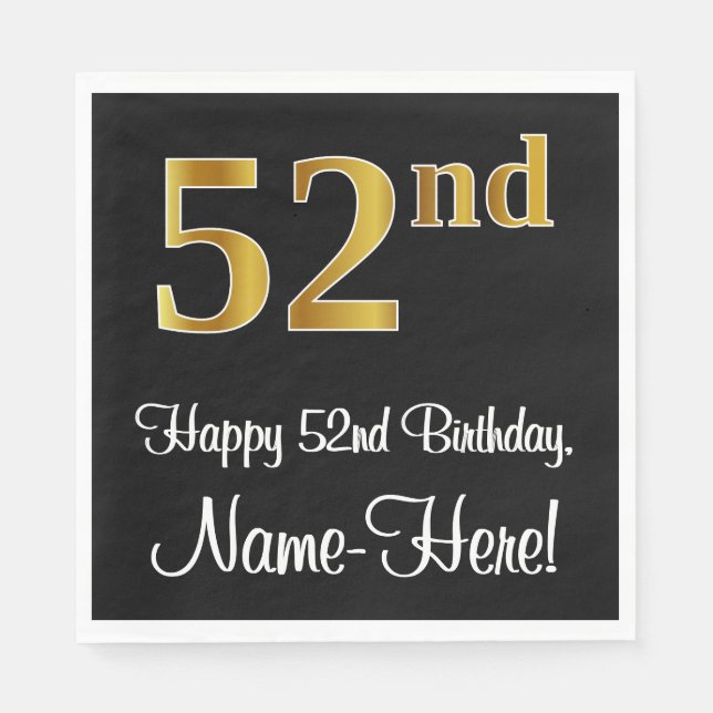 52nd Birthday ~ Elegant Luxurious Faux Gold Look # Napkins (Front)