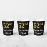 [ Thumbnail: 52nd Birthday - Elegant Luxurious Faux Gold Look # Paper Cups ]