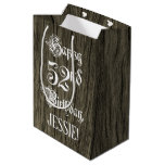 [ Thumbnail: 52nd Birthday: Fancy, Faux Wood Look + Custom Name Gift Bag ]