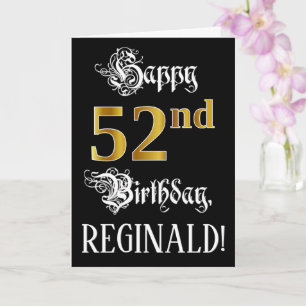 52nd Birthday — Fancy Script; Faux Gold Look; Name Card