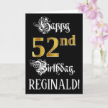 [ Thumbnail: 52nd Birthday — Fancy Script; Faux Gold Look; Name Card ]