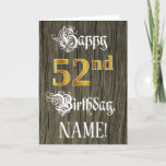 [ Thumbnail: 52nd Birthday: Faux Gold Look + Faux Wood Pattern Card ]